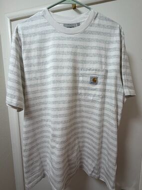Carhartt Men’s Short Sleeve Pocket Tee — White with Light Gray Stripes - Size L